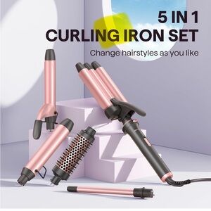 5 in 1 Pink Curling Iron Set